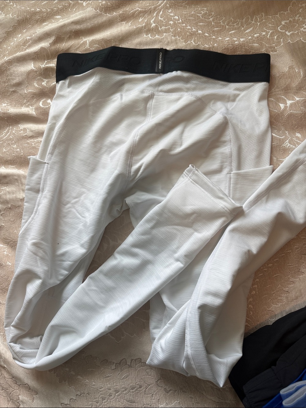 Nike White Compression Leggings with Black Elastic Waistband